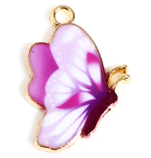 Metalliriipus Butterfly 24x17mm lila/kulta, pakkaus 1 kpl