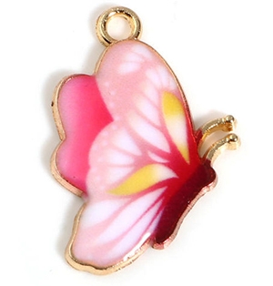 Metalliriipus Butterfly 24x17mm pinkki/kulta, pakkaus 1 kpl