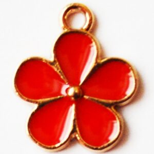 Kuldne/värviline metallripats Lill punane 16x13mm, pakis 1 tk