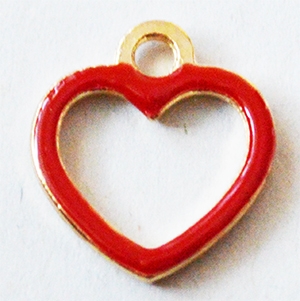 Kuldne/punane metallripats  Süda 13x12mm, pakis 1 tk