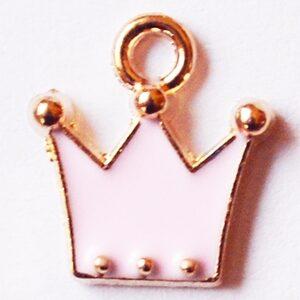 Kulta/vaaleanpunainen metalliriipus Crown 11x10mm, pakkaus 1 kpl