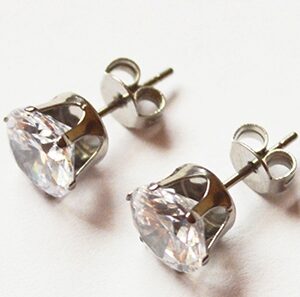 Terasest kõrvarõngad 16x8mm  tsirkoonidega, pakis 1 paar