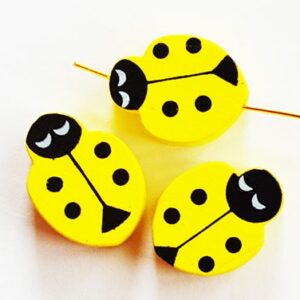 Puuhelmes  Lepatriinu 19x15mm kollane, ava 2mm, pakis 1 tk