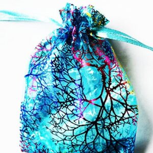 Lahjapussi 12x10cm organza, sininen/lila/kulta -  pakkaus 5 kpl