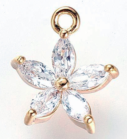 Messingist 18K kullaga kaetud raami ja tsirkoonidega ripats Lill 11x9x3mm, ava 1mm, pakis 1 tk