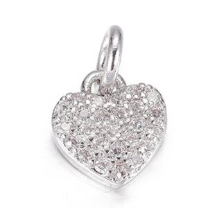 Ripats Süda 9x8mm hõbedane, messingist, tsirkoonidega, pakis 1 tk