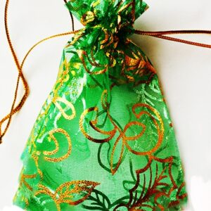 Lahjapussi 12x10cm organza, vihreä/kulta - pakkaus 5 kpl