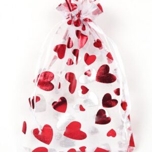 Lahjapussi 10x8cm organza, punainen/valkoinen - pakkaus 5 kpl