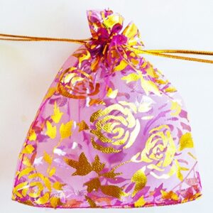 Lahjapussi 12x10cm organza, pinkkilila/kulta - pakkaus 5 kpl