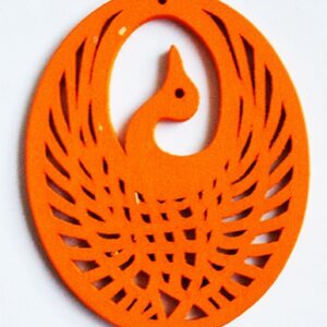 Puidust ripats Paabulind 54x44x2mm ovaalne värvitud oranž, ava 1mm, pakis 1 tk
