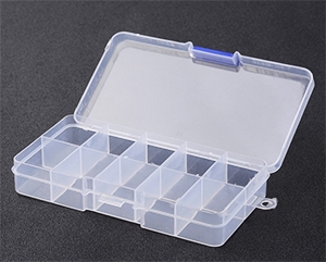 Plastkarp 13x6.8x2.1cm läbipaistev, kaanega, 10 sahtliga, pakis 1 tk