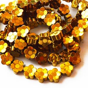 Hematiit sünteetiline kivi Lill 9x3mm, ava 1mm, kuldne/vaskne, pakis 6 tk.