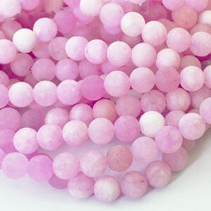 Jadeiit 8mm looduslik kivi matistatud, värv lillakasroosa, ava 1mm, pakis 10 tk
