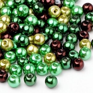 Klaaspärl 6mm mix - roheline/kuldne/pruun, ava 1mm, pakis 200 tk