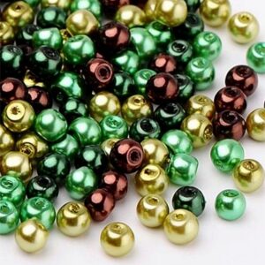Klaaspärl 4mm mix - roheline/kuldne/pruun, ava 1mm, pakis 400 tk