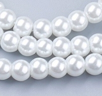 Klaaspärl 6mm valge, ava 1mm, pakis 30 tk
