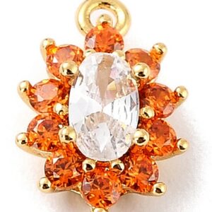 Tsirkoonidega väike messingist ripats 11.5x7.5x4mm, 24K kullaga kaetud kirgas/oranž, pakis 1 tk