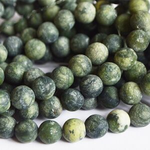 Hiina Jadeiit 10mm looduslik kivi matistatud tumeroheline  ava 1,2mm, pakis 10 tk