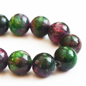 Jadeiit 14mm looduslik kivi värvitud roheline/tumeroosa, ava 1mm, pakis 4 tk