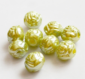Akrüülpärl  10-9mm, hele rohekaskollane, ava 1mm, 10 tk