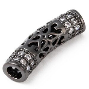 Metallihelmi, jossa zirkonit 21x6 mm messinki, musta, reikä 2,8 mm, pakkaus 1