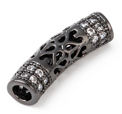 Metallihelmi, jossa zirkonit 21x6 mm messinki, musta, reikä 2,8 mm, pakkaus 1