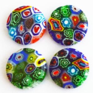 Бусина Millefiori плоская 14мм разноцветная отв. 1мм, в упаковке 4 шт.