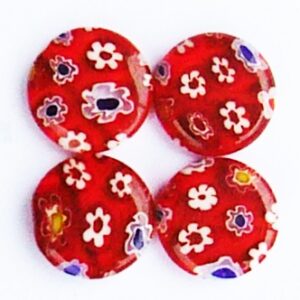 Бусина Millefiori плоская 14мм красная отв. 1мм, в упаковке 4 шт.