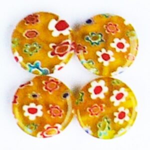 Бусина Millefiori плоская 14мм желтая отв. 1мм, в упаковке 4 шт.