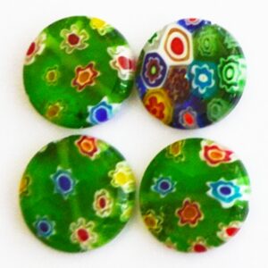 Бусина Millefiori плоская 14мм зеленая отв. 1мм, в упаковке 4 шт.