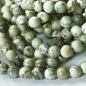 Dendriit Jaspis 8mm looduslik kivi värvitud rohekashall, ava 1mm, pakis 10 tk