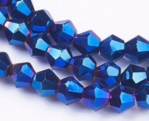 Lihvitud klaasist romb 4x4mm, sinine, ava 1mm, pakis 30 tk