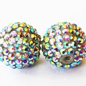 Shamballa-helmi strasseilla 20x18mm, hopea/monivärinen, reikä 2-2,5mm, 1 kpl
