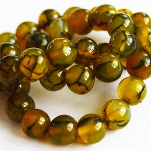 Ahhaat 8mm  looduslik kivi, värvitud tumedam kollakasroheline, ava 1mm, pakis 12 tk
