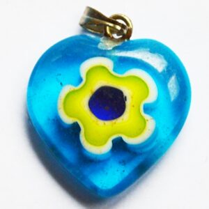 Millefiori klaasist ripats 20x17mm, sinine/kollane, pakis 1 tk