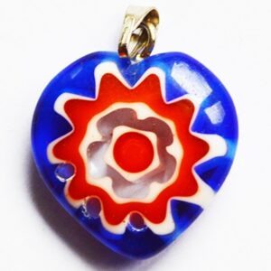 Millefiori klaasist ripats 20x17mm, tumesinine/punane, pakis 1 tk
