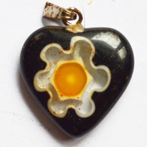 Millefiori klaasist ripats 20x17mm, must/valge, pakis 1 tk