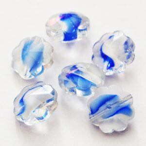 Klaashelmes Lill 12mm, lihvitud, läbipaistev/sinine, ava 1mm, pakis 6 tk