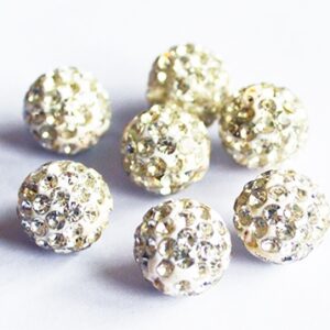 Shamballa-helmi strasseilla 10mm, valkoinen, reikä 1,5mm, pakkaus 2 kpl