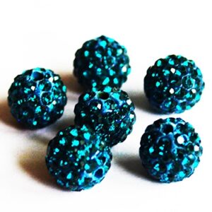 Shamballa-helmi strasseilla 10mm, sinivihreä, reikä 1,5mm, pakkaus 2 kpl