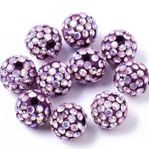 Shamballa-helmi strasseilla 10mm, vaalea lila, reikä 1,5mm, pakkaus 2 kpl