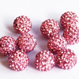 Shamballa-helmi strasseilla 12mm, vaaleanpunainen, reikä 1,4mm, pakkaus 2 kpl