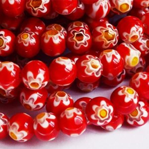 Millefiori lamppuhelmi 8mm punainen, reikä 1,2mm, 10 kpl pakkauksessa