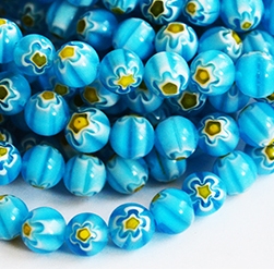 Millefiori lamppuhelmi 8mm sininen, reikä 1,2mm, 10 kpl pakkauksessa