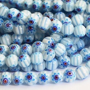 Millefiori klaashelmes 8mm taevasinine, käsitöö, ava 1,2mm, pakis 10 tk
