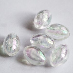 Akrüülhelmes  19x10mm, ovaalne, läbipaistev, AB läige, ava 1,5mm, pakis 6 tk