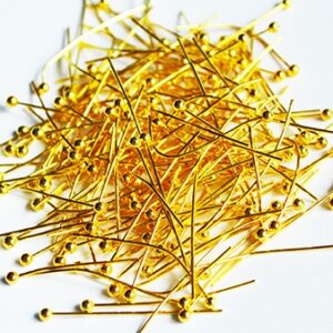 Palliga messingist kuldne ehtenõel 25x0,5mm, nõela pall 2mm, pakis 30 tk.