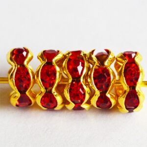 Рондель золотистый 8mm с красными стразами, - 1 шт.