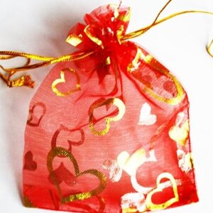 Lahjapussi 12x10cm organza, punainen/kulta - pakkaus 5 kpl