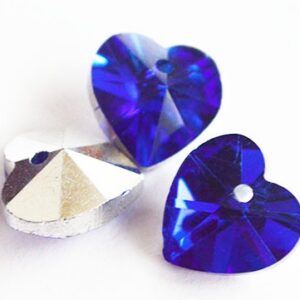 Lihvitud klaasripats Süda 14x14mm sinine-hõbe, 2 tk